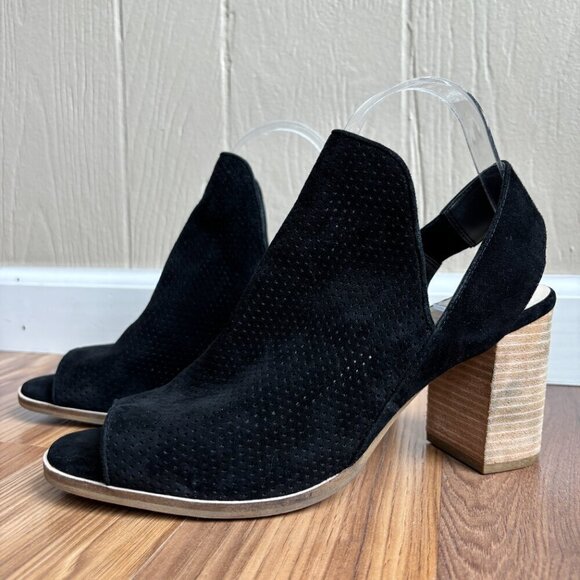 Cole Haan Grand Os Leather Perforated Callista Peep Toe Block Heel Sandals - Picture 1 of 12